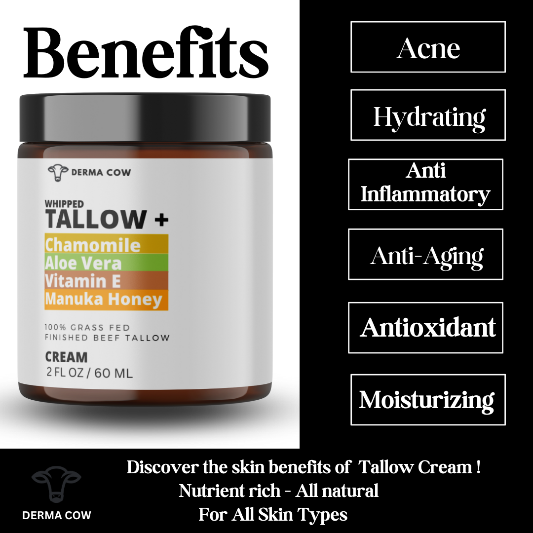 Tallow Cream+ Chamomile,Aloe Vera,Vitamin E,Manuka Honey-2oz