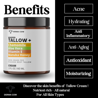 Tallow Cream+ Chamomile,Aloe Vera,Vitamin E,Manuka Honey-2oz
