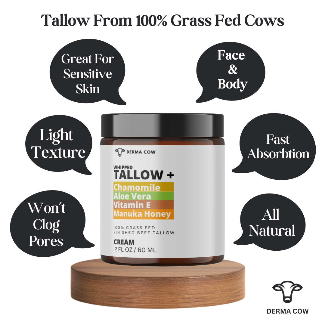 Tallow Cream+ Chamomile,Aloe Vera,Vitamin E,Manuka Honey-2oz