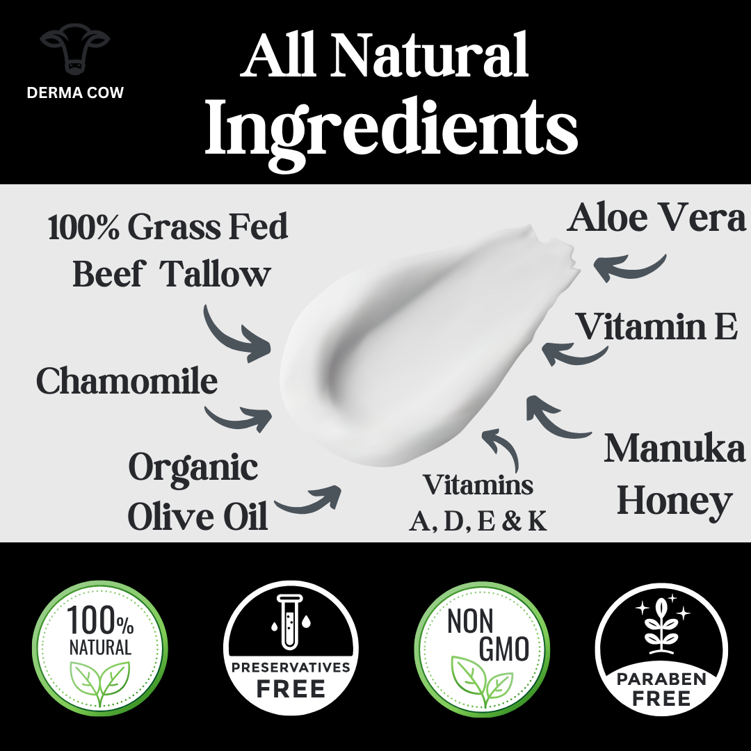 Tallow Cream+ Chamomile,Aloe Vera,Vitamin E,Manuka Honey-2oz