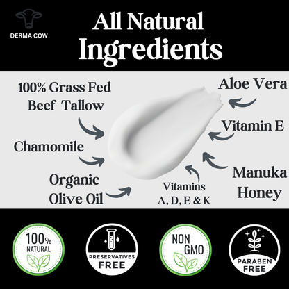 Tallow Cream+ Chamomile,Aloe Vera,Vitamin E,Manuka Honey-2oz